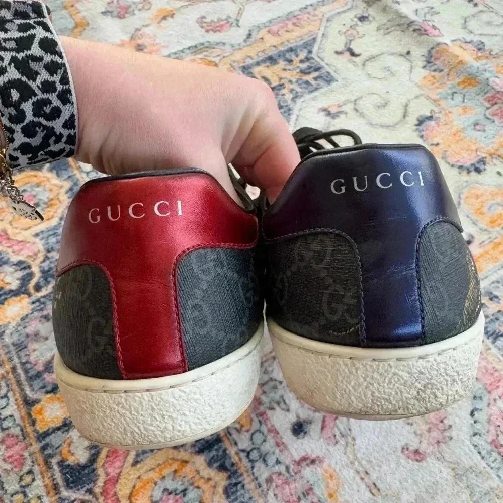 GUCCI Ace Web GG Supreme Monogram Tiger Canvas Gray Leather 9.5 US Or 43 EUR - Picture 2 of 7